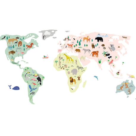 Stickers géants animaux du monde (160 x 80 cm) Vert, jaune, rose 1 - vertbaudet enfant 
