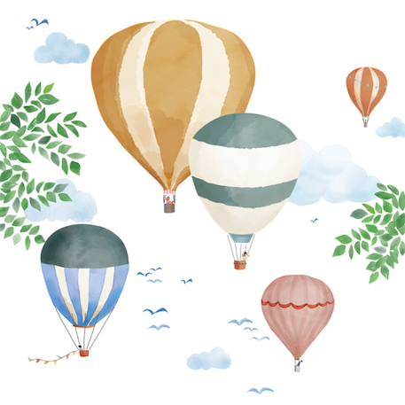Stickers géants montgolfière aquarelle Bleu, jaune, vert 1 - vertbaudet enfant 