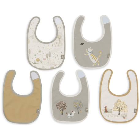 Lot de 5 bavoirs imperméables tiny park Gris, jaune, écru 2 - vertbaudet enfant 
