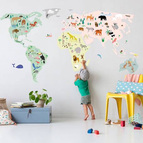 Stickers géants animaux du monde (160 x 80 cm) Vert, jaune, rose 3 - vertbaudet enfant 