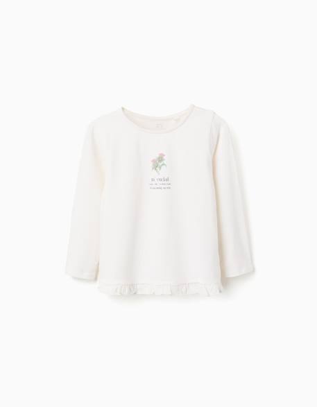 T-shirt à manches longues avec imprimé fleurs et volants Blanc 1 - vertbaudet enfant 