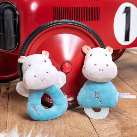 Hochet bamboo bebe - hippopotame- 14 cm s/carte Bleu 2 - vertbaudet enfant 
