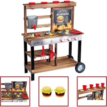Cuisine d'été avec barbecue en bois Multicolore 3 - vertbaudet enfant 