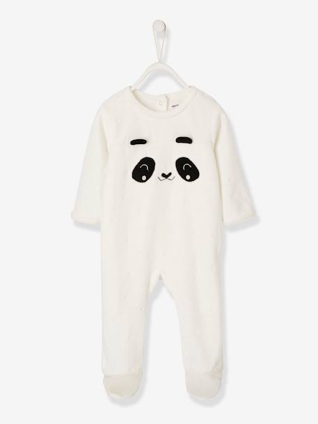 Pyjama bébé en velours ouverture pressionnée dos ivoire 1 - vertbaudet enfant 