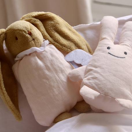 Peluche hochet lapin nid d'ange marinière (20 cm) Bleu marine, beige+Rose poudré 7 - vertbaudet enfant 
