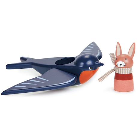 Hirondelle et son ami lapin en bois Bleu, rouge, rose 2 - vertbaudet enfant 