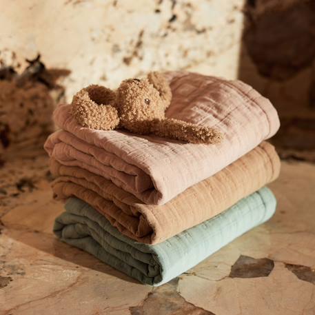 Couverture en coton fringe moonstone-ivory (75 x 100 cm) Corail+Ecru, marron+Jaune, blanc+Marron 24 - vertbaudet enfant 