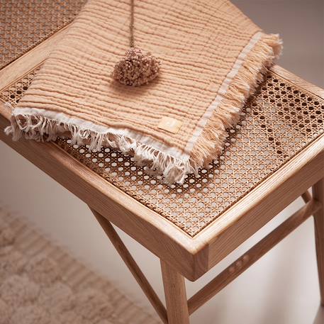 Couverture en coton fringe moonstone-ivory (75 x 100 cm) Corail+Jaune, blanc 6 - vertbaudet enfant 