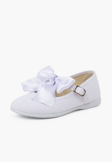 Chaussures babies cérémonie toile nœud satin Blanc+Ivoire+Rose claire 2 - vertbaudet enfant 