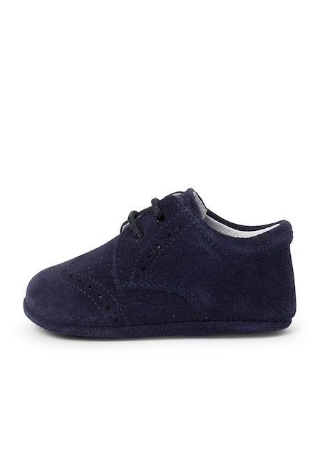 Bottines bébé en cuir style blucher Bleu marine+Gris+Taupe 1 - vertbaudet enfant 