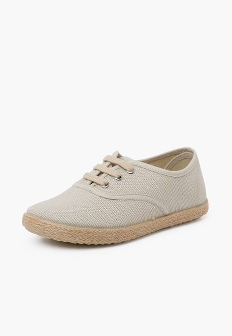 Baskets lin lacets en lin semelle espadrille Beige+Bleu marine 2 - vertbaudet enfant 