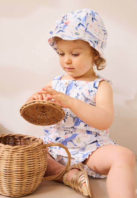 Barboteuse bébé + chapeau en gaze de coton tiana Ecru 1 - vertbaudet enfant 