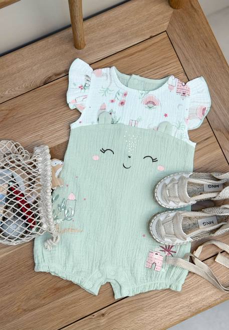Barboteuse bébé en gaze de coton arya Ecru 1 - vertbaudet enfant 