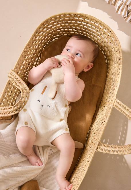 Salopette bébé en tricot hello baby Ecru 1 - vertbaudet enfant 