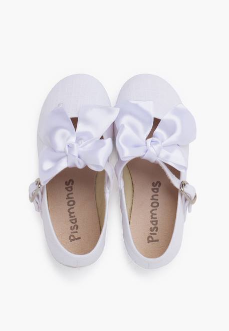Chaussures babies cérémonie toile nœud satin Blanc+Ivoire+Rose claire 5 - vertbaudet enfant 