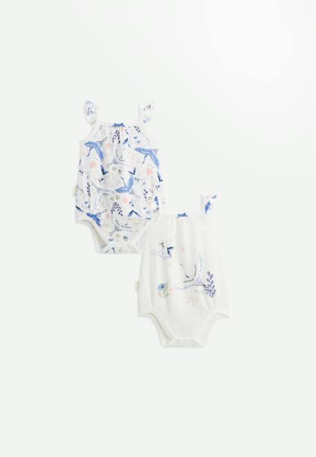 Lot de 2 bodies bébé à bretelles en gaze de coton tiana Ecru 1 - vertbaudet enfant 