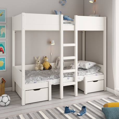 Lit mezzanine avec banquette lit d'appoint pin massif  leopold Blanc 3 - vertbaudet enfant 