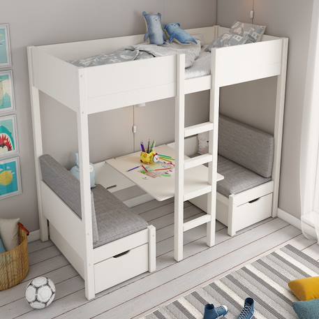 Lit mezzanine avec banquette lit d'appoint pin massif  leopold Blanc 5 - vertbaudet enfant 