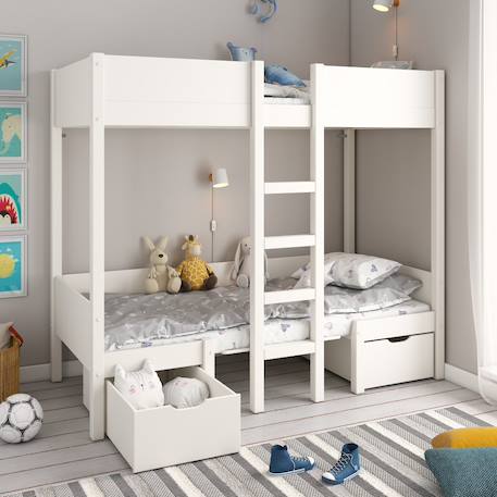 Lit mezzanine avec banquette lit d'appoint pin massif  leopold Blanc 4 - vertbaudet enfant 