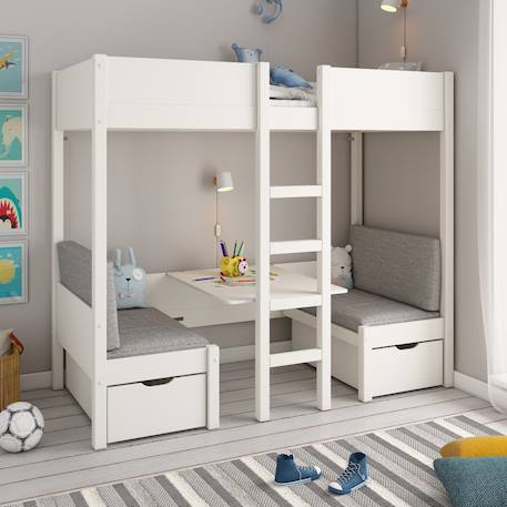 Lit mezzanine avec banquette lit d'appoint pin massif  leopold Blanc 2 - vertbaudet enfant 