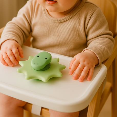 Jouet d'éveil spinner à ventouse dinosaure Vert clair, dinosaure 2 - vertbaudet enfant 
