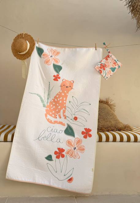 Serviette de bain bébé + pochette fleur Ecru 1 - vertbaudet enfant 
