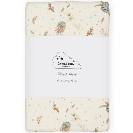 Drap housse en coton sea garden (60 x 120 cm) Bleu, marron, écru 1 - vertbaudet enfant 