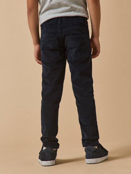 Slim en velours garçon BLEU FONCE UNI 2 - vertbaudet enfant 