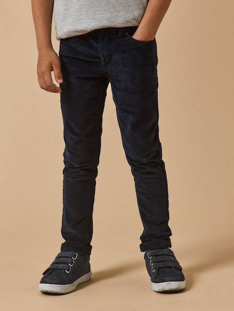 Slim en velours garçon BLEU FONCE UNI 1 - vertbaudet enfant 