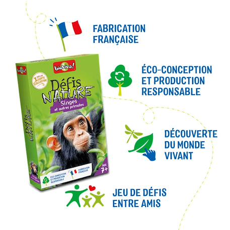 Jeu de cartes - défis nature -  singes & primates -  fabriqué en france MULTICOLORE 6 - vertbaudet enfant 