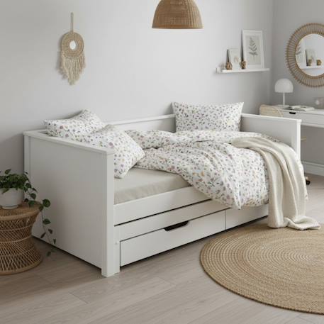 Lit banquette avec lit gigogne pin massif  basile Blanc 1 - vertbaudet enfant 