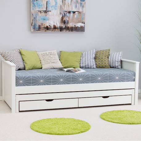 Lit banquette avec lit gigogne pin massif  basile Blanc 2 - vertbaudet enfant 