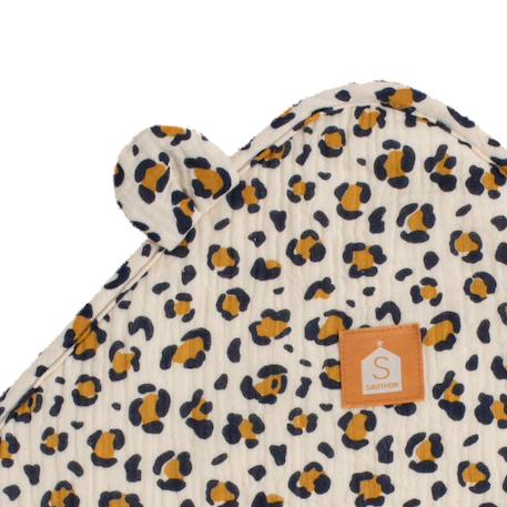 Cape de bain bébé en gaze de coton et gant léopard - petit chou Ecru/noir+Ecru/rose 2 - vertbaudet enfant 