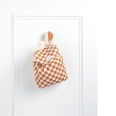 Sac à dos maternelle en coton imprimé damier Caramel 2 - vertbaudet enfant 
