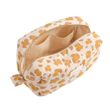Trousse de toilette en gaze de coton imprimé léopard - leopard Ecru/noir+Ecru/rose 8 - vertbaudet enfant 