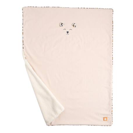Couverture bébé en velours cotelé et polaire - leopard Ecru 1 - vertbaudet enfant 