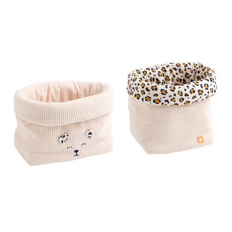 Lot de 2 panières de rangement en velours côtelé - leopard Ecru 1 - vertbaudet enfant 
