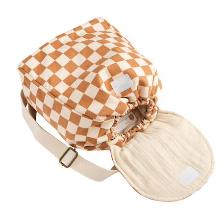 Sac à dos maternelle en coton imprimé damier Caramel 3 - vertbaudet enfant 