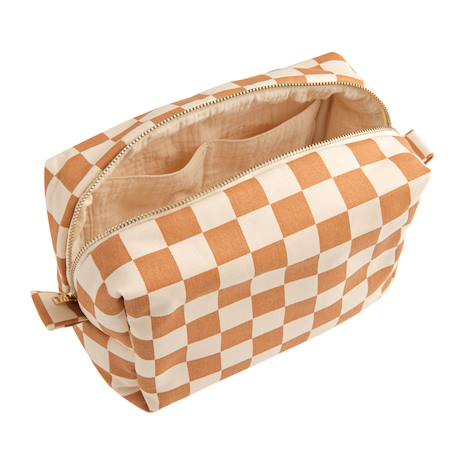 Trousse de toilette en coton imprimé damier - petit chou Caramel 2 - vertbaudet enfant 
