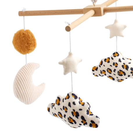 Mobile musical bébé en bois avec 4 jouets - leopard Ecru/caramel 2 - vertbaudet enfant 