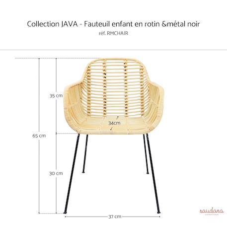 Fauteuil enfant en rotin et pieds métal - java Rotin blanchi 5 - vertbaudet enfant 