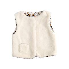 -Gilet sans manche bébé en sherpa et intérieur gaze de coton léopard