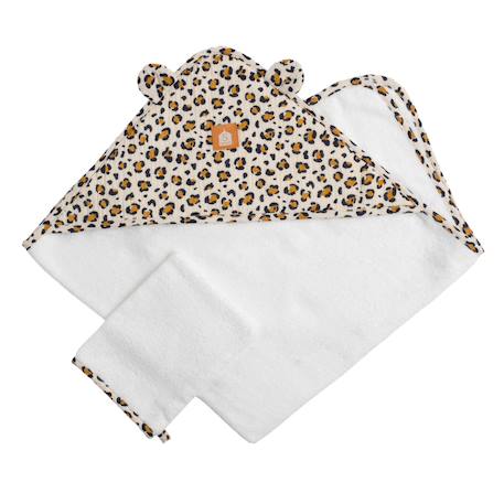 Cape de bain bébé en gaze de coton et gant léopard - petit chou Ecru/noir+Ecru/rose 1 - vertbaudet enfant 