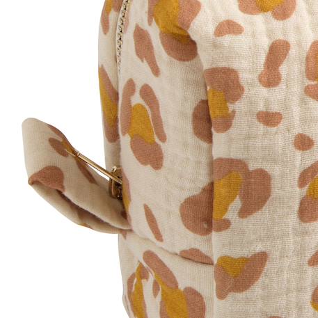 Trousse de toilette en gaze de coton imprimé léopard - leopard Ecru/noir+Ecru/rose 10 - vertbaudet enfant 