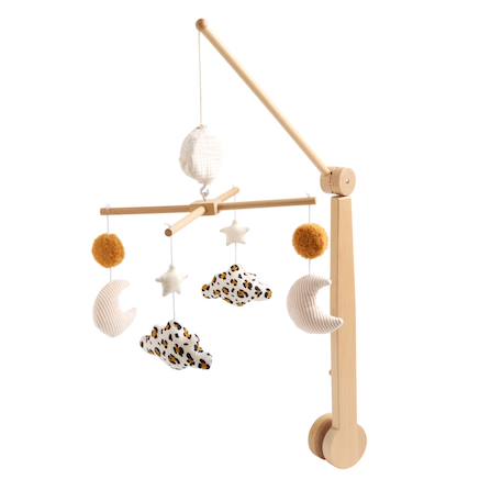 Mobile musical bébé en bois avec 4 jouets - leopard Ecru/caramel 1 - vertbaudet enfant 