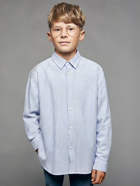 Chemise rayée manches longues Garçon Jonen rayé bleu 2 - vertbaudet enfant 