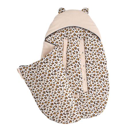 Nid d'ange bébé 5 attaches en velours côtelé et intérieur gaze de coton - leopard Ecru/noir 2 - vertbaudet enfant 