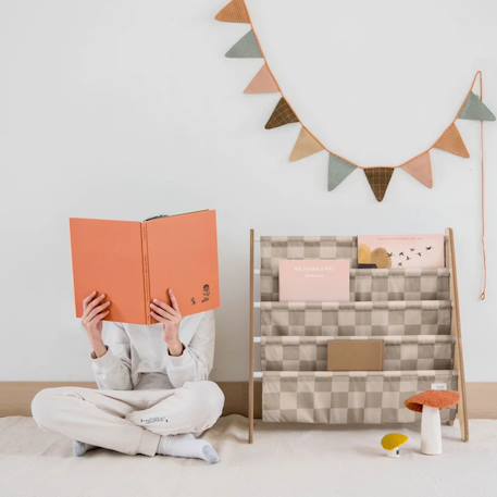 Bibliothèque en tissu recyclé damier beige Beige, écru 3 - vertbaudet enfant 