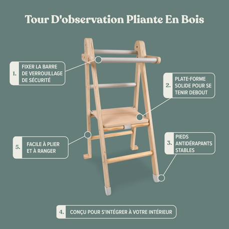Tour d'apprentissage pliable montessori bois fsc® Marron - blanc 4 - vertbaudet enfant 