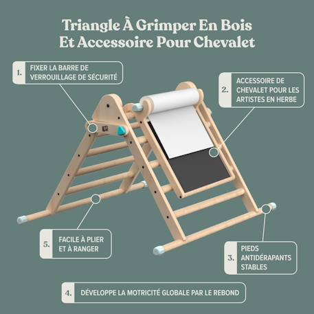 Triangle d'escalade pliable avec tableau montessori bois fsc® Marron 4 - vertbaudet enfant 